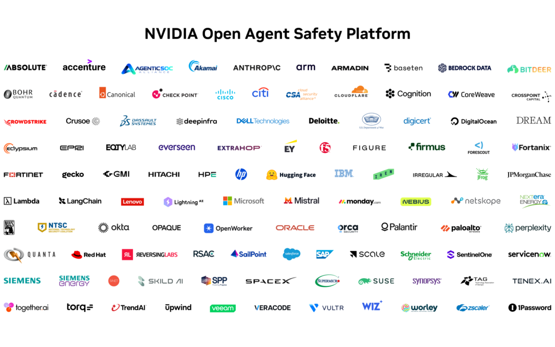 Logos de empresas tecnológicas colaboradoras de la NVIDIA Open Agent Safety Platform
