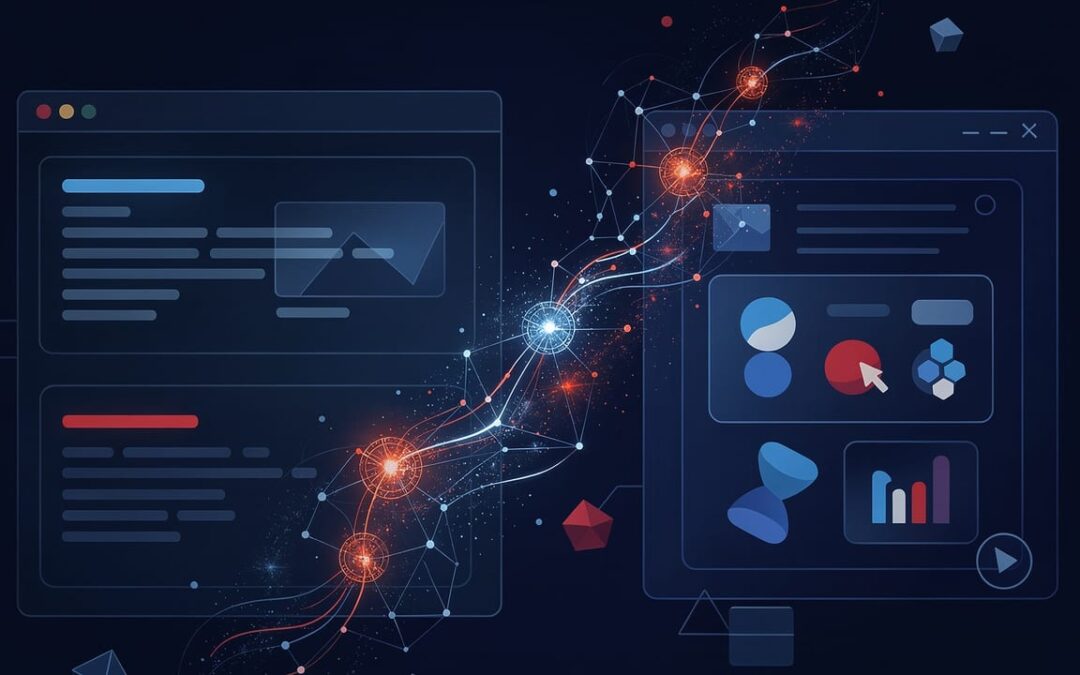 Interfaz digital futurista con nodos de datos interconectados ilustrando el lanzamiento de la API Search y Fetch de DeepSeek