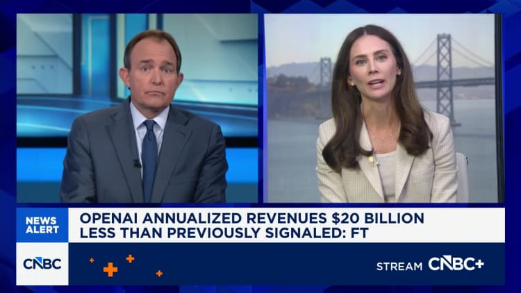 Gráfico de CNBC: ingresos anualizados de OpenAI $20.000 millones menos de lo señalado